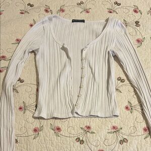 Brandy Melville Zelly Long Sleeve White Ribbed Henley Button-Up Top